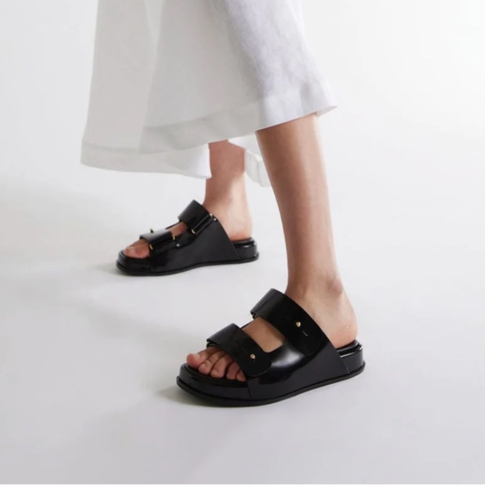 Black Essen chunky leather slide sandal size 37
